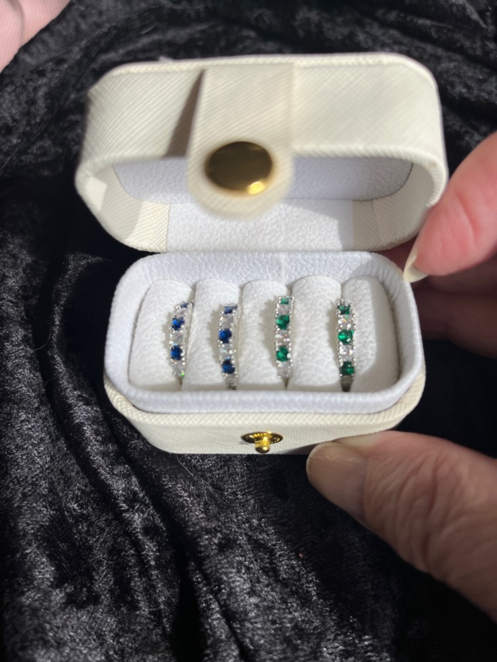 2 pairs Sapphire & Emerald Hoop Earrings in travel case
